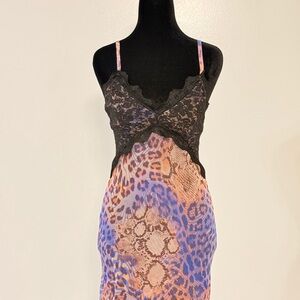Women's Lace Trim Animal Print Slip Dress